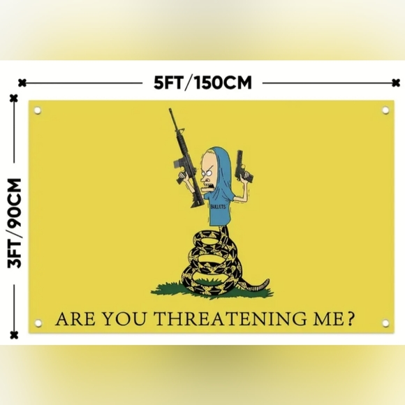 NWT Are You Threatening Me? Beavis yellow snake flag Don't Tread On Me inspired - Picture 2 of 2